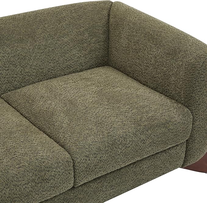 Merax 63 Inch Modern Boucle Upholstered 2-Seater Sofa Chenille Fabric Loveseat with Solid Wood Legs Low Profile Small Couch for Living Room Olive Green