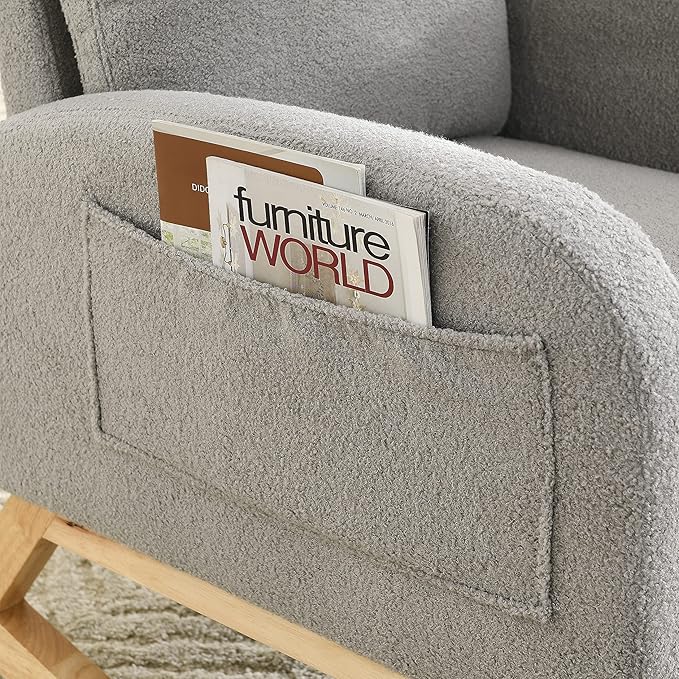 Modern Accent High Backrest Rocking Chair 27.6 W with Two Side Pockets for Storage Ideal for Living Room