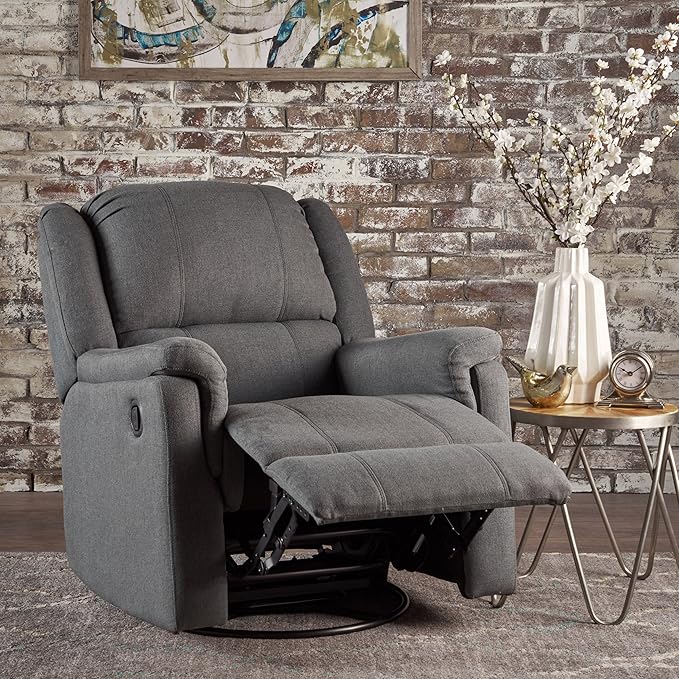 Christopher Knight Home GDFStudio Jemma Tufted Fabric Swivel Gliding Recliner Chair (Charcoal)