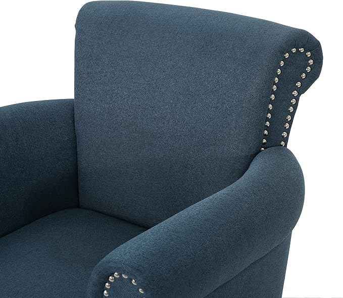 Christopher Knight Home Brice Vintage Scroll Arm Studded Fabric Club Chair Navy Blue / Dark Brown 31D x 29.5W x 31.5H in