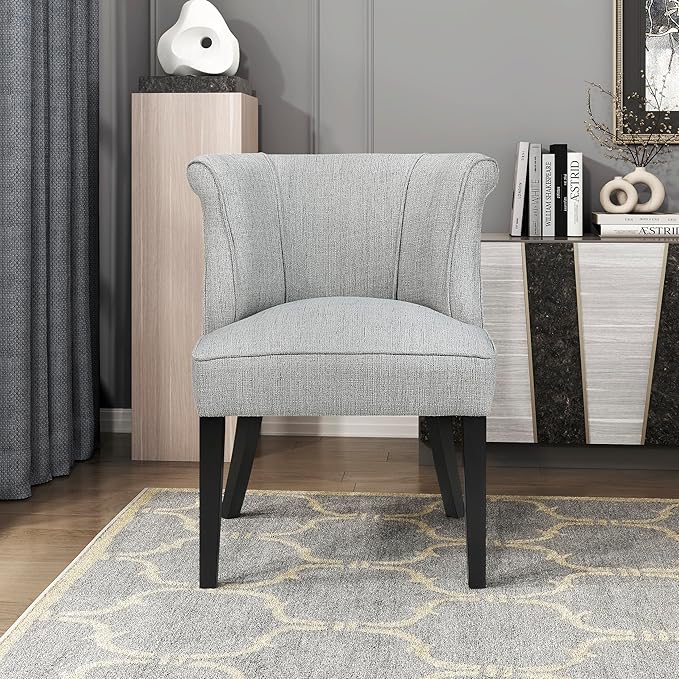 Lexicon Accent Chair Textured Fabric Upholstered Armless Seat with Solid Wood Legs Curved Back Comfy Side Chairs for Living Room/Bedroom/Office/Waiting Area Gray