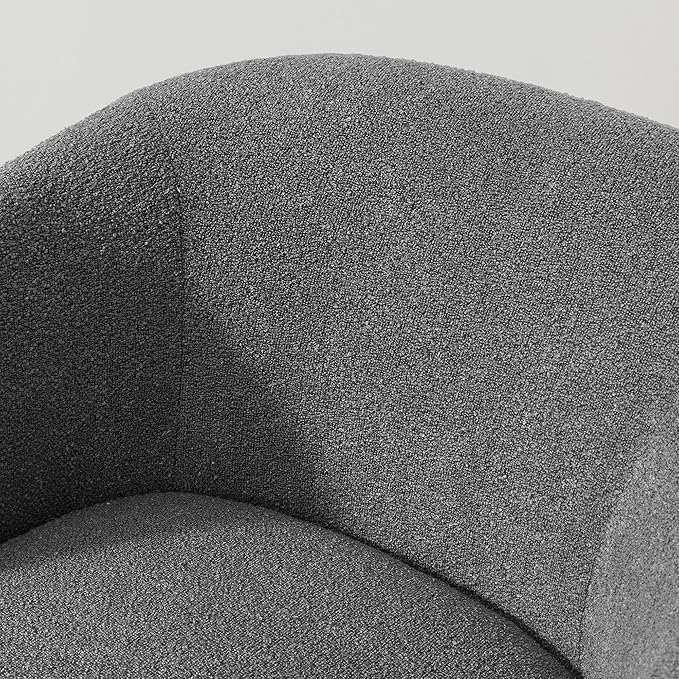 Boucle Swivel Accent Chair No Assembly Upholstered Armchair with Rubberwood Base 360° Rotating Barrel Chair for Living Room Bedroom Apartment &amp Reading Nook (1 Grey)