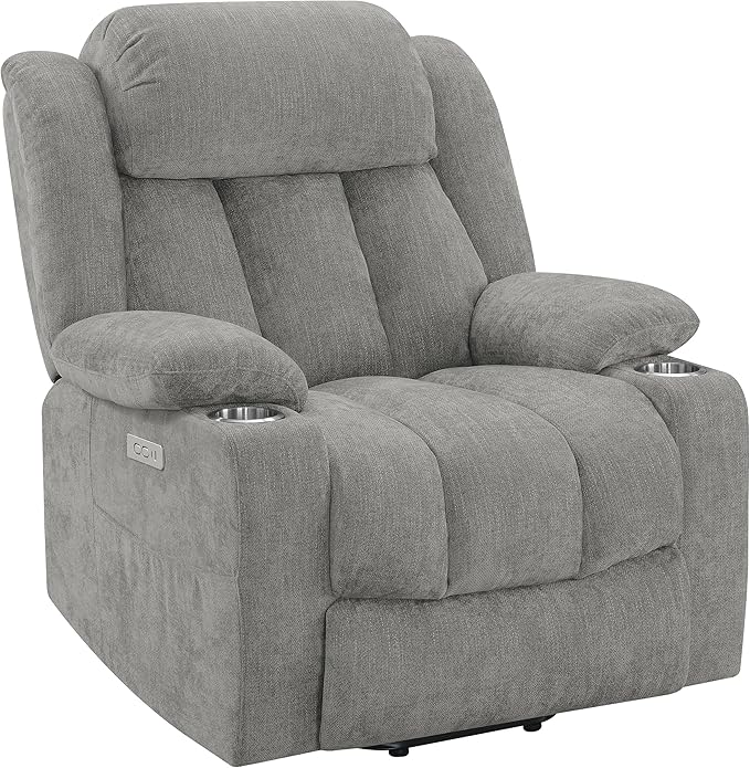 Coaster Home Furnishings - Houston - Fabric Upholstered Power Lift Recliner Chair with Built-in USB Port Cup Holders Power Panel with Simple Buttons - Living Room - Gray - 602284P