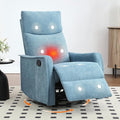 Manual 360° Swivel Rocker Recliner Chair for Adults Overstuffed Glider Chair for Nursery with Vibration Massage and Heat Comfy Soft Fabric Glider with Side Pockets for Living Room Blue