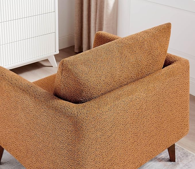 Oversized Accent Chair 37 Wide Boucle Armchair with Solid Wood Legs Upholstered Lounge Chair for Bedroom Office Modern Accent Chair for Living Room Cozy Reading Chair Easy Assembly Curry