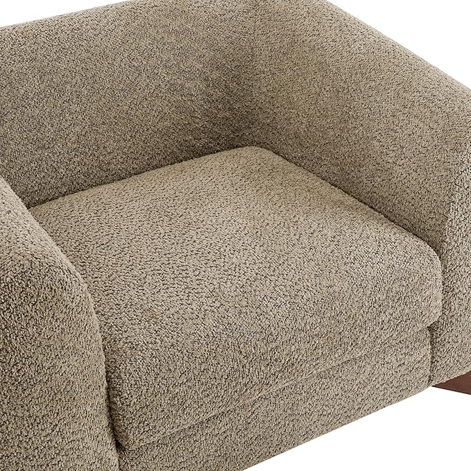 Christopher Knight Home Holly Modern Boucle Fabric Upholstered Club Chair for Living Room Home Office Apartment Relaxing Chair with Removable Cushion and Birch Wood Legs Light Brown