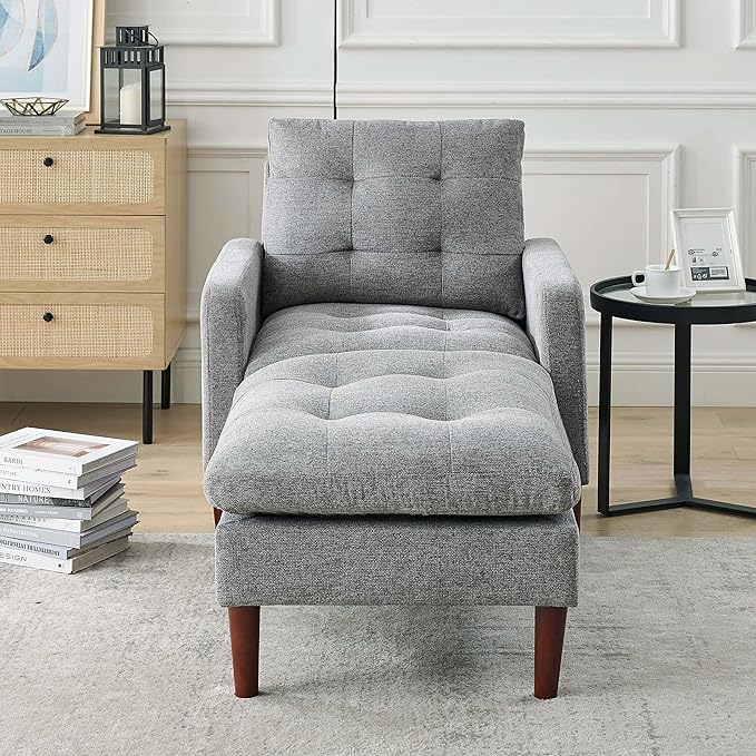 Modern Fabric Single Sofa Chair Living Room Chair Comfortable Armchair with Solid Wood Legs Tufted Chair for Reading or Lounging