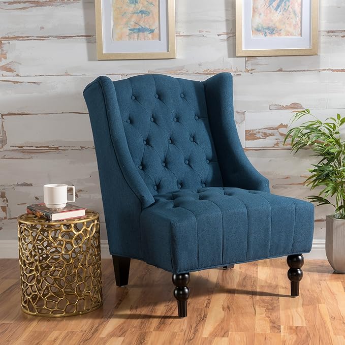 Christopher Knight Home Toddman High-Back Fabric Club Chair Dark Blue 33.75D x 27.25W x 38.5H in