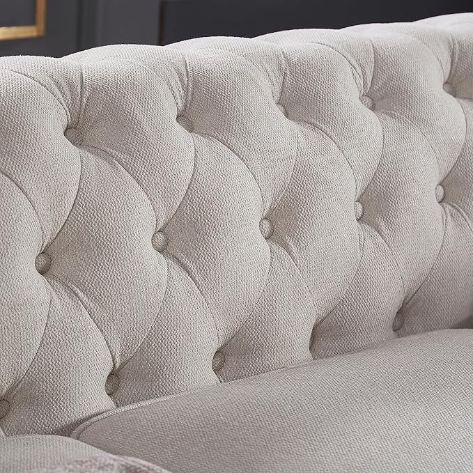 ERYE 88-Inch Classic 3 Seat Chesterfield Sofa Couches for Living Room Bedroom Classic Button Tufted Linen Fabric Upholstered Chesterfield Sofa CouchWood Legs