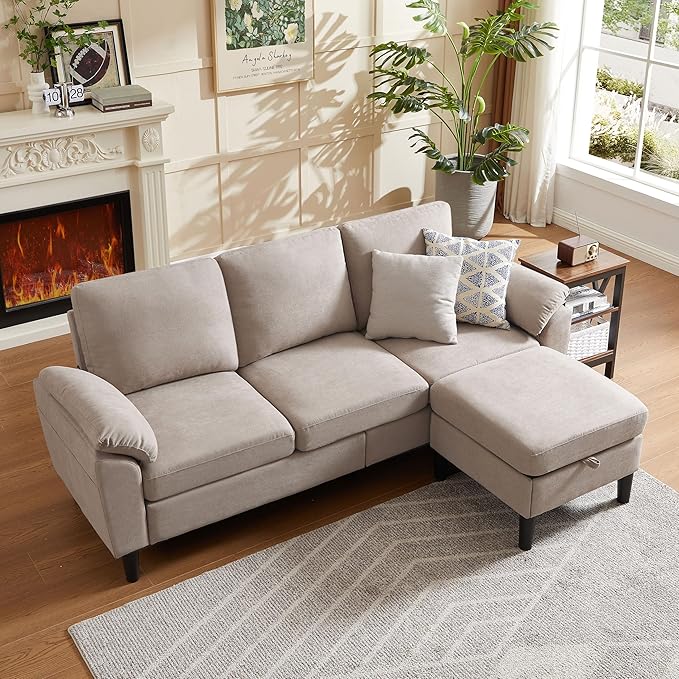 80 Convertible Sectional Sofa Small L Shaped 3 Seat Couch with Reversible Chaise Modern Fabric Sofa Couches for Living Room Apartment and Small Space Beige