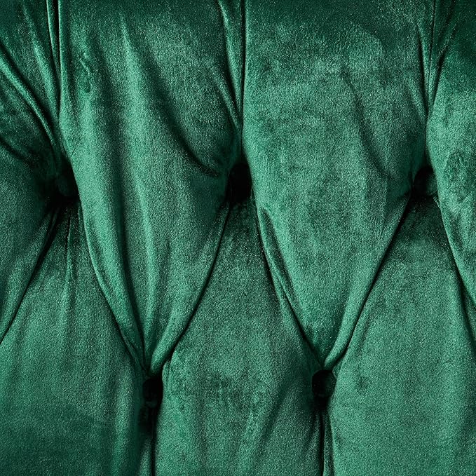GDFStudio Melaina Tufted Chesterfield Velvet Loveseat with Scrolled Arms Emerald and Dark Brown.