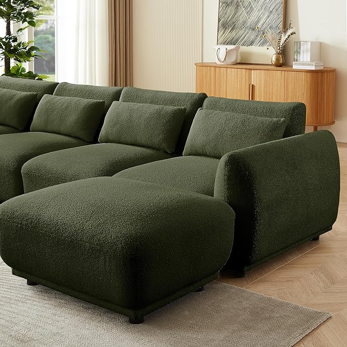 U Shaped Cloud Sectional Convertible L Shaped Couch with Removable OttomansModular Cloud Couch Sectional for Living Room(4 Set + 2 Ottomans - Green)