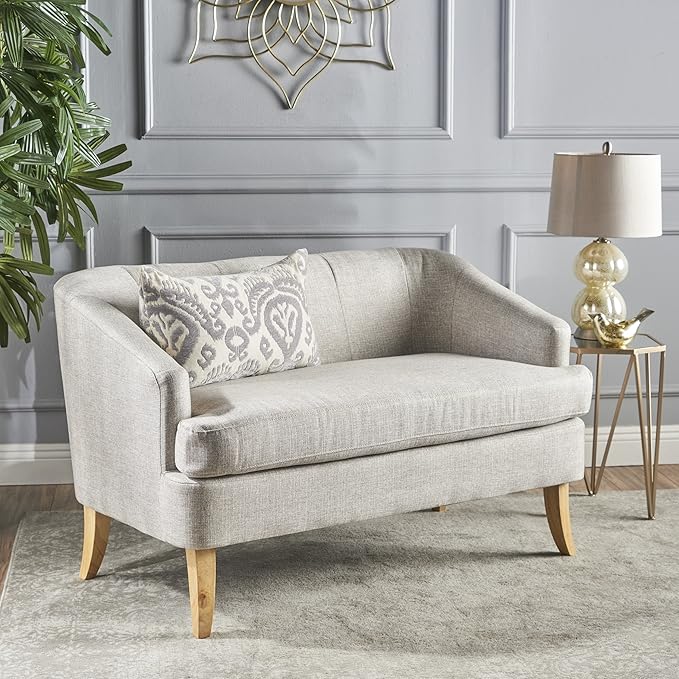 Christopher Knight Home Sheena Mid-Century Modern Fabric Loveseat Beige / Natural