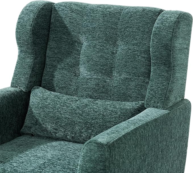 Modern Accent Chair Chenille Upholstered Arm Chair with Pillow Comfy Soft Padded Chair Fabric Single Sofa Chair Reading Accent Chair for Living Room Bedroom Blackish Green