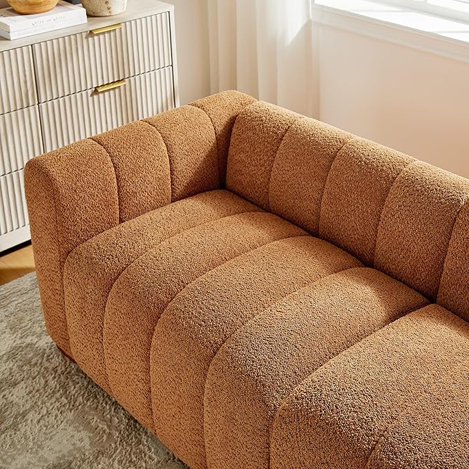 VANOMi 82.68 Oversized Boucle Sofa for Living Room Modern Upholstered Tufted Cloud CouchComfy 3 Seater Deep Seat Sofa with Wood Legs for Apartment Reception RoomCurry