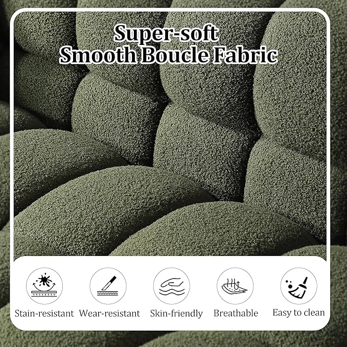Modern Boucle Loveseat Couch for Living Room 61'' Sherpa Upholstered Sofa Couch Comfy Cloud Deep Seat Sofa Luxury Minimalist Plush Fluffy Couch for Small Apartment Office 2 Pillows Green
