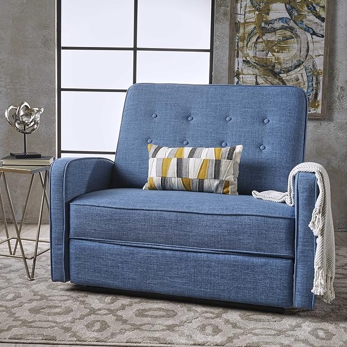 Mid-Century Fabric 47 Wide Rocker Recliner Chair Adjustable Single Recliner Sofa with Thicker Seat Cushion for Living Room Bedroom Apartment (Blue Style2)