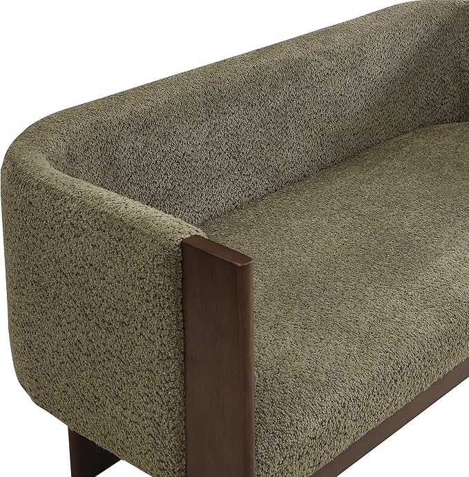 Christopher Knight Home Zudan Modern Boucle Upholstered Loveseat Sofa with Rubberwood Frame Comfy 2-Seater Sofa Couch and Flat-Panel Legs Love Seat Couches for Living Room Green + Walnut
