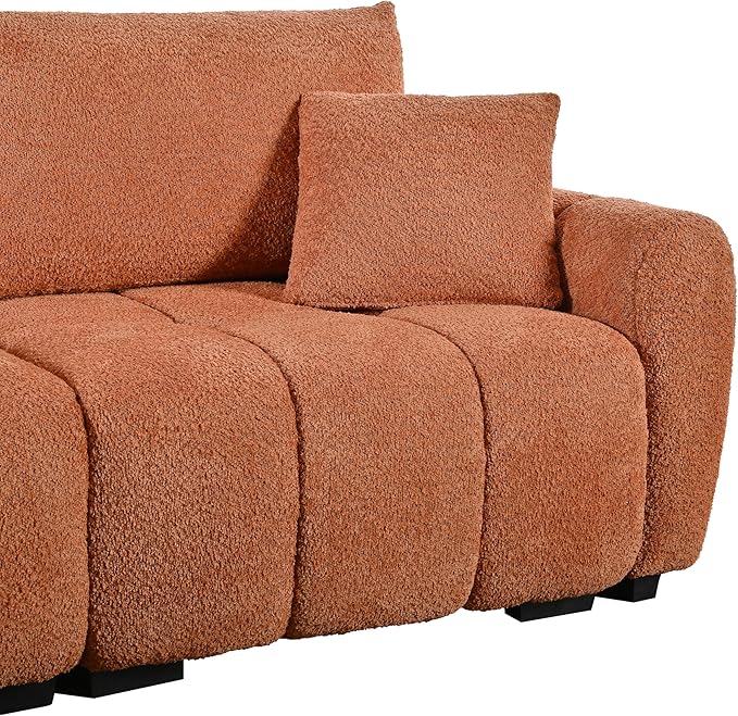 110 Modular Sectional Sofa with Pull-line Design Boucle Fabric L-Shape Upholstered Couch with Extra-Large Seat and Movable Ottoman Free Combination Sturdy Metal &amp Wood Frame (Orange-04)