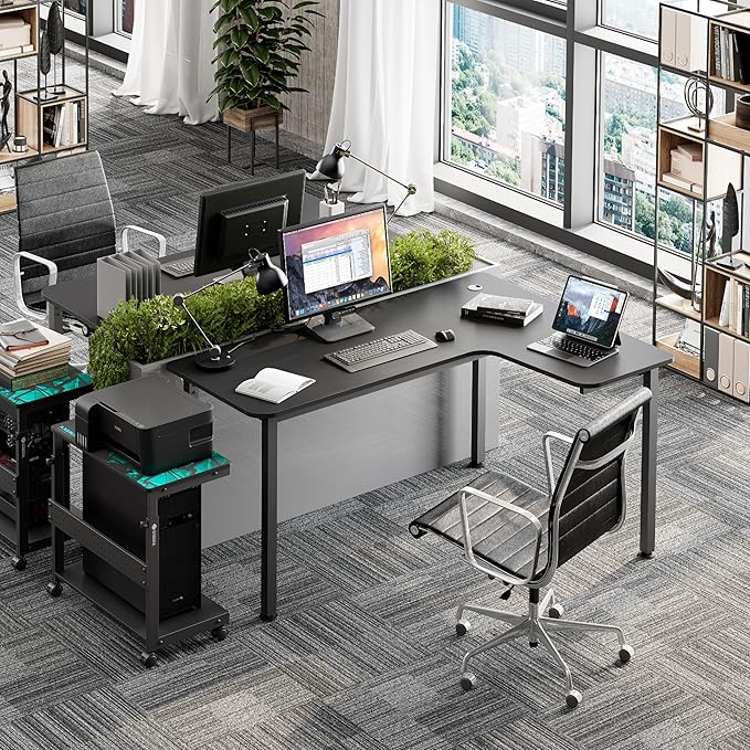 EUREKA ERGONOMIC 60 Inch Black Corner L Shaped Computer Desk Home Office Gaming Study Work Writing Table Long Large Sturdy Workstation Simple Modern with Metal Legs Right Side