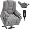 Power Lift Chair with Massage &amp Heat Electric Recliner Chairs for Adults Remote Control Sofa for Living Room Standing Assistance USB Ports Stainless Steel Cup Holders (Light Grey)