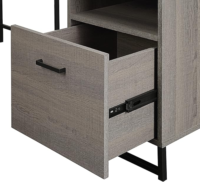 OSP Home Furnishings Hagney Lane L-Shape Desk with AC and USB Power Hub and Storage Farm Oak