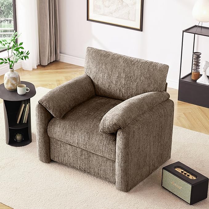 Chenille Oversized Armchair 38.6' Wide Accent Chairs for Living Room &amp Bedroom Modern Lounge Chair Upholstered Mid-Century Reading Chair (Brwon 2 Pack)