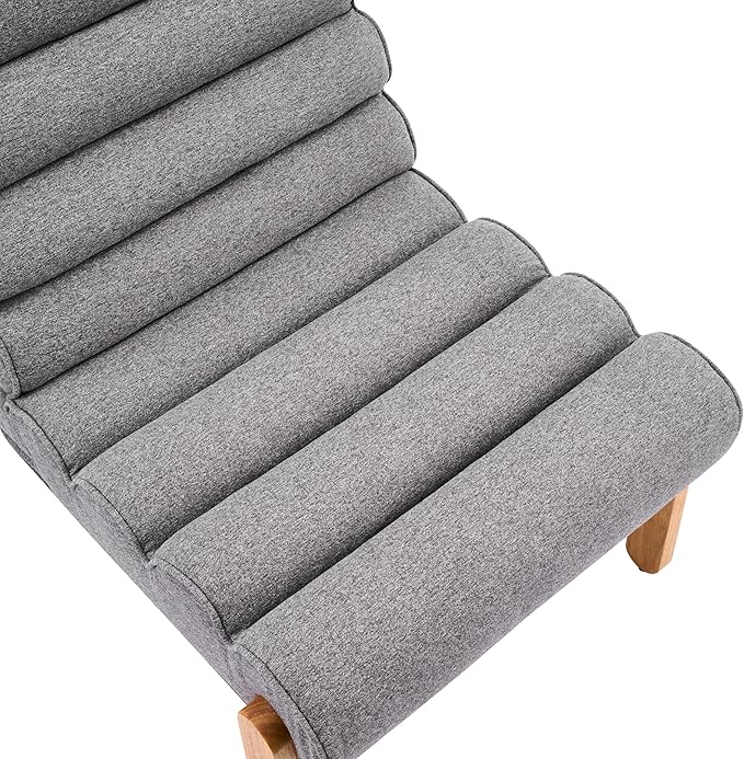 Scott Living Fluffy Low Profile Accent Chair Modern Living Room Armless Lounge Chair Fabric Comfy Reading Chair for Bedroom Wooden Frame and Thick Padded Seat Grey+Natural