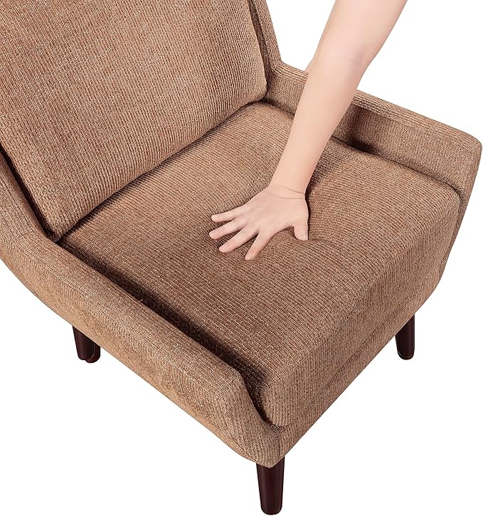 Lexicon Modern Wingback Accent Chair Chenille Fabric Upholstered Lounge Reading Arm Chair Solid Wood Legs for Living Room Bedroom Supportive Padded Pocket Coil Seat Easy Assembly Orange