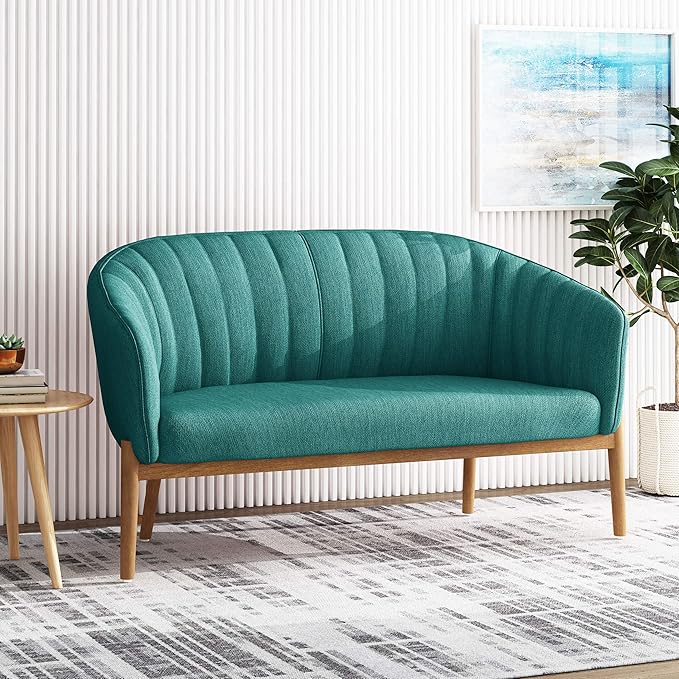 Great Deal Furniture Noble House Galena Mid-Century Fabric Loveseat in Teal