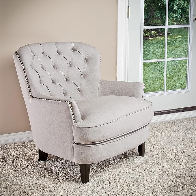 Christopher Knight Home Tafton Tufted Fabric Club Chair Natural 35D x 33.5W x 34.5H in