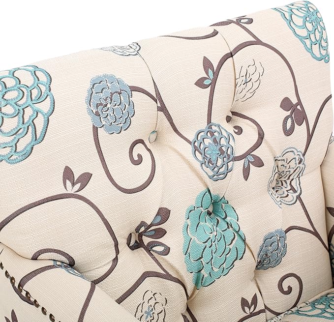 Merax Comfy Armchair Home Fabric Accent Chair Bedding Room FurnitureBlue and Light Beige