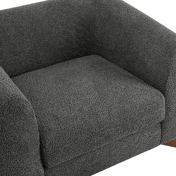Christopher Knight Home Holly Modern Boucle Fabric Upholstered Club Chair for Living Room Home Office Apartment Relaxing Chair with Removable Cushion and Birch Wood Legs Dark Gray + Walnut