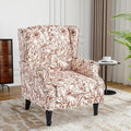 Wingback Accent Chair High Back Upholstered Armchair Printed Fabric Wingback Arm Chair with Wood Legs Single Sofa Reading Chair for Bedroom Living Room Rococo Orange