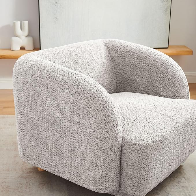 VANOMi Oversized Living Room Chair Modern Comfy Accent Barrel Chairs Single Sofa Chair with Wood Legs Upholstered Armchair for Bedroom Office Waiting Room (Camel)