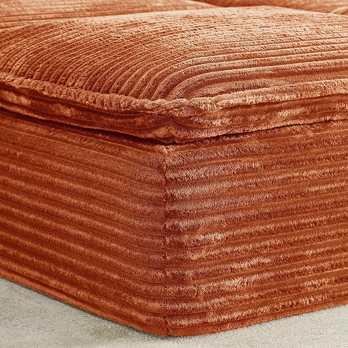 Oversized Armchair with Ottoman Corduroy Reading Chair for Bedroom &amp Living Room Modern Floor Sofa Chair Comfy Lazy Lounge Chair No Assembly Required Orange