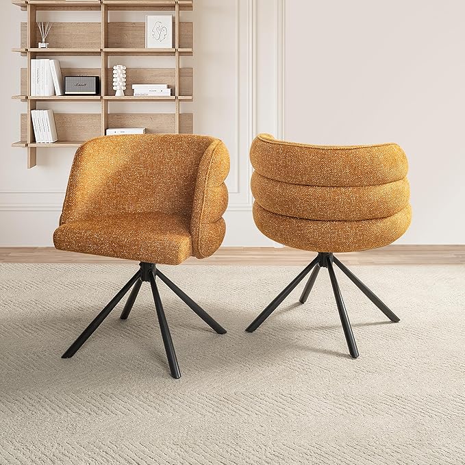 KEIKI 270° Swivel Home Office Desk Chairs Set of 2Modern Dining Chairs Upholstered Bedroom Chairs with Metal BaseMakeup Chair for Vanity for Living Room Bedroom Orange
