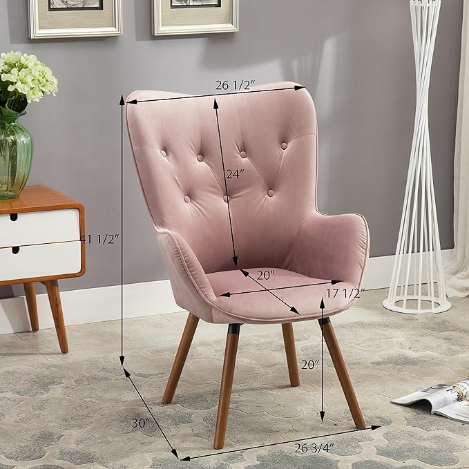 Roundhill Furniture Doarnin Contemporary Silky Velvet Tufted Button Back Accent Chair Mauve