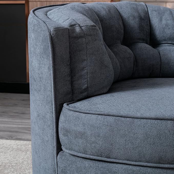 Swivel Accent Barrel Chair 33 Tufted Back Fabric Sofa Barrel Chair Modern Round Lounge Club Chair for Living Room Bedroom Hotel (Grey+Round+L)