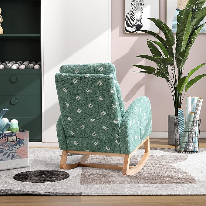 Green Rocking Chair for Nursery &amp Living Room Comfortable Rocker Armchair with Side Pockets Modern MidCentury Accent Chair 300 Lb Capacity