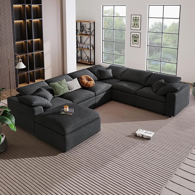 Oversized Modular Sectional Sofa U Shaped Couch with Movable Ottoman Large 7 Seater Corner Sofa for Living Room Office Spacious Space (Gray)