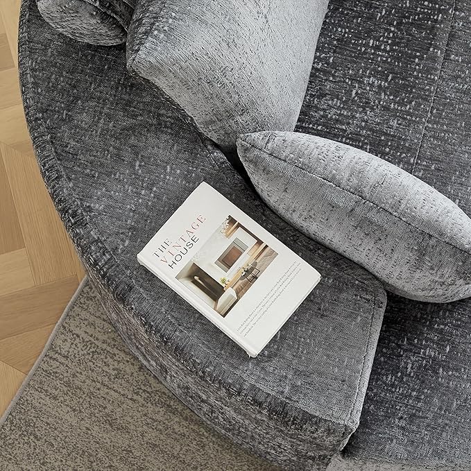 55 Oversized 360 Degree Swivel Chair Modern Round Chair Chaise Lounge Upholstered Chenille Swivel Accent Chair with Deep Seat Single Sleeper Sofa for Living Room (Grey Swivel - Classic Chenille)