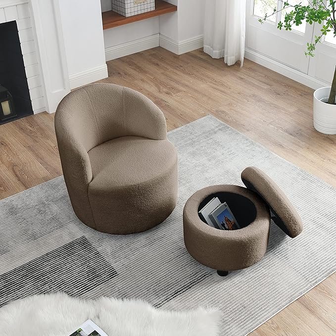 Swivel Barrel Chair Living Room Swivel Chair with Round Storage Chair 360 ° Swivel Club Chair Nursery Bedroom Office Hotel with upholstered Modern Armchair Fabric