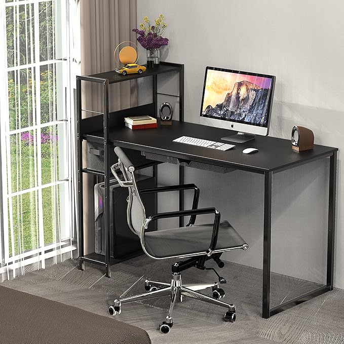 SHW 46-Inch Home Office Mission Computer Desk with Side Shelf and Drawer Black