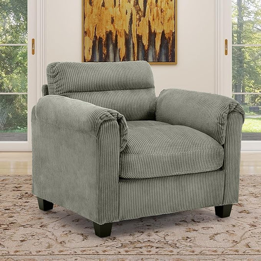 Corduroy Sofa Set Upholstered Armchair with Plush Cushions and Rolled Arms Modern Living Room Furniture SetsGreen