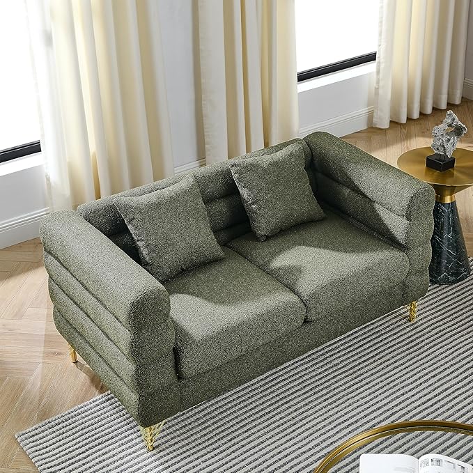 Black Sofa Set Living Room Furniture Sets Comfy Couch and Loveseat Teddy Boucle Fluffy Tufted 3 Seater Cloud Couch Sets for Bedroom Office juegos de muebles de sala Modern Soft Cushioned&amp Golden