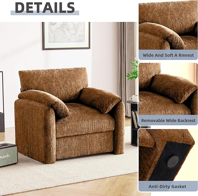 Chenille Oversized Armchair 38.6' Wide Accent Chairs for Living Room &amp Bedroom Modern Lounge Chair Upholstered Mid-Century Reading Chair (Rustic Bronzing Cloth 1 Pack)