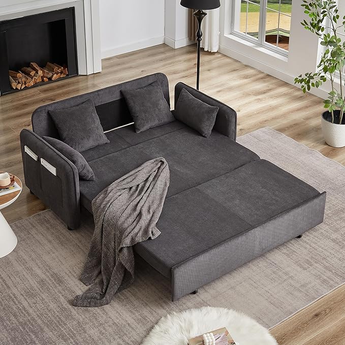 Ball &amp Cast 66 Convertible Sofa Bed3-in-1 Corduroy Loveseat Sleeper Pull Out Couch Bed with Pillows and Side Pockets Deep Seat Comfy Sofa Couches for Living RoomApartmentDark Grey