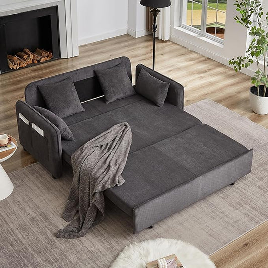 Ball &amp Cast 66 Convertible Sofa Bed3-in-1 Corduroy Loveseat Sleeper Pull Out Couch Bed with Pillows and Side Pockets Deep Seat Comfy Sofa Couches for Living RoomApartmentDark Grey