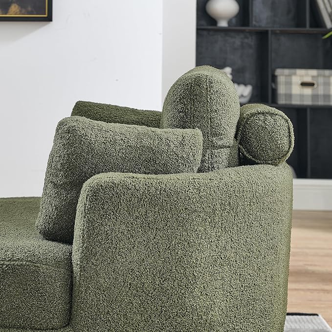 kevinplus Swivel Barrel Chair Accent Chair with Storage Ottoman for Living Room Modern Round Upholstered Single Sofa Couch Chair for Apartment Bedroom Teddy Fabric Green (ø39'' x 30.5'')
